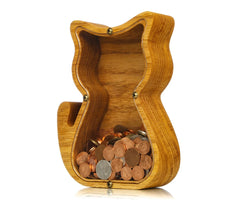 ZOLA Wooden Animal Coin Bank with CAT, Designs for Desktop Ornament, Coin Storage Tank, and Money Saving