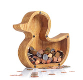 ZOLA Wooden Animal Coin Bank with DUCK, Designs for Desktop Ornament, Coin Storage Tank, and Money Saving