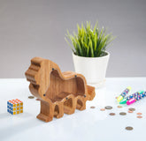 Wooden Animal Coin Bank with LION, Designs for Desktop Ornament, Coin Storage Tank, and Money Saving