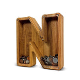 ZOLA Letter N Wooden Coin Bank, Money Box, Coin Safe Storage, Desktop Ornaments Craft Decor, For Adults Children Birthday Gifts