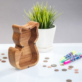 Wooden Cat Bank Transparent Glass For Kids Children