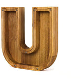 ZOLA Letter U Wooden Coin Bank, Money Box, Coin Safe Storage, Desktop Ornaments Craft Decor, For Adults Children Birthday Gifts