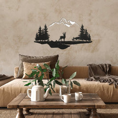 Natural Metal Wall Art featuring Deer Family in Mountains and Forests - Perfect Gift for Wildlife Lovers and Home Decor Enthusiasts
