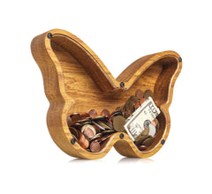 ZOLA Wooden Animal Coin Bank with BUTTERFLY, Designs for Desktop Ornament, Coin Storage Tank, and Money Saving