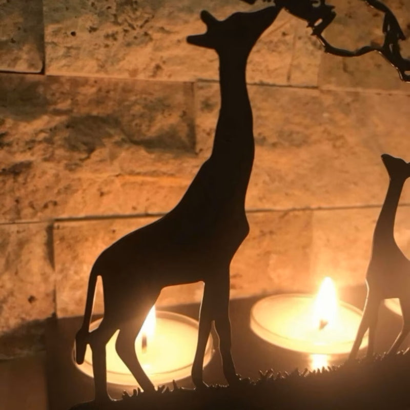 Decorative Giraffe Metal Candle Holder with Rustic Finish