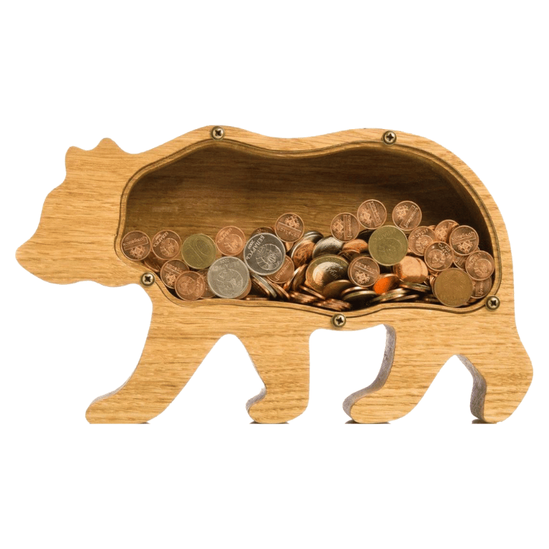 ZOLA Wooden Animal Coin Bank with Grizzly Bear, Designs for Desktop Ornament, Coin Storage Tank, and Money Saving