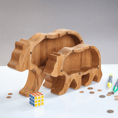 ZOLA Wooden Animal Coin Bank with Grizzly Bear, Designs for Desktop Ornament, Coin Storage Tank, and Money Saving