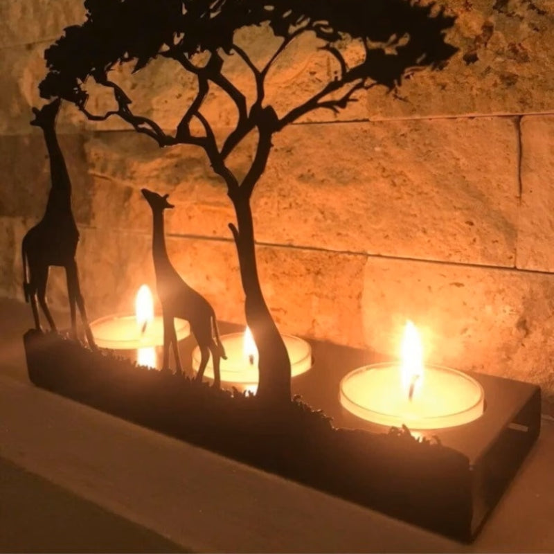 Decorative Giraffe Metal Candle Holder with Rustic Finish