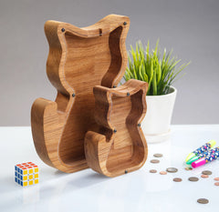 ZOLA Wooden Animal Coin Bank with CAT, Designs for Desktop Ornament, Coin Storage Tank, and Money Saving