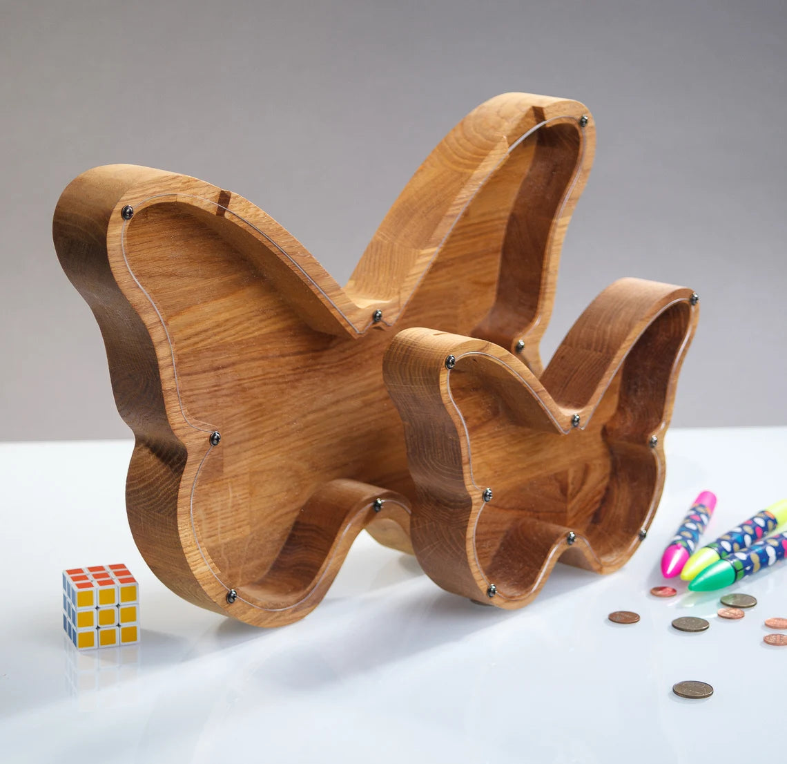 ZOLA Wooden Animal Coin Bank with BUTTERFLY, Designs for Desktop Ornament, Coin Storage Tank, and Money Saving
