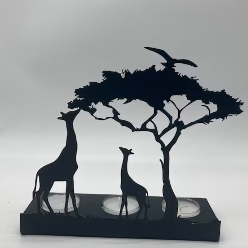 Decorative Giraffe Metal Candle Holder with Rustic Finish