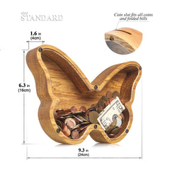 ZOLA Wooden Animal Coin Bank with BUTTERFLY, Designs for Desktop Ornament, Coin Storage Tank, and Money Saving