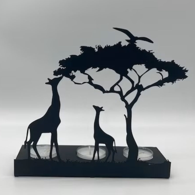 Decorative Giraffe Metal Candle Holder with Rustic Finish