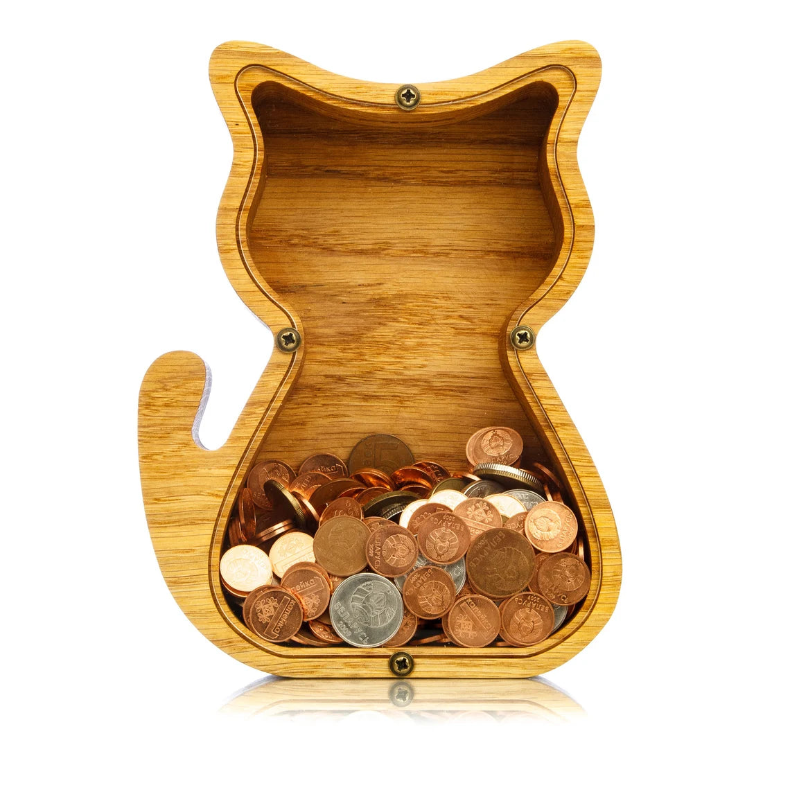 ZOLA Wooden Animal Coin Bank with CAT, Designs for Desktop Ornament, Coin Storage Tank, and Money Saving