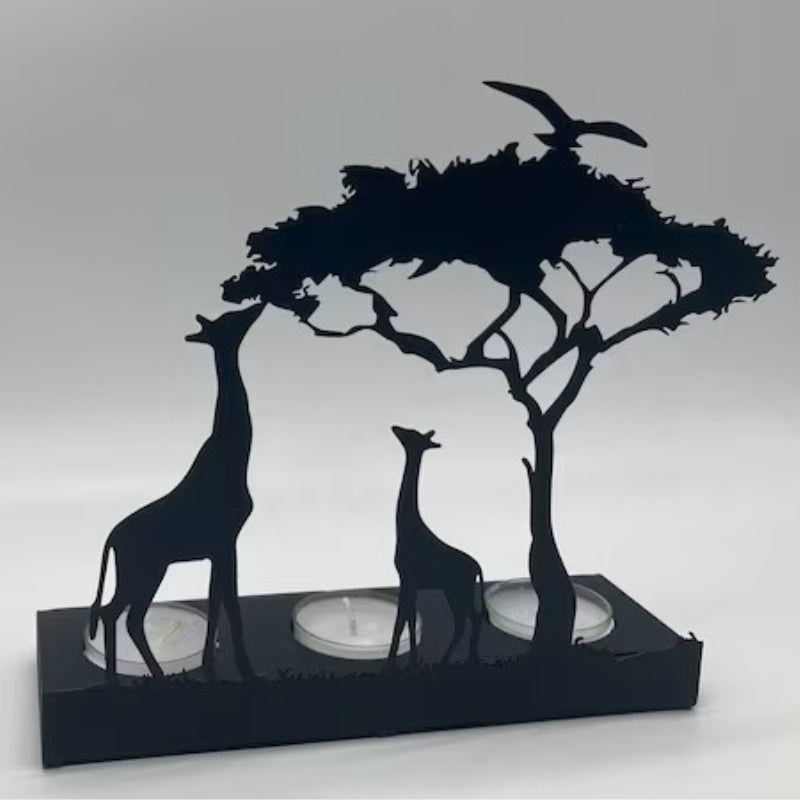 Decorative Giraffe Metal Candle Holder with Rustic Finish