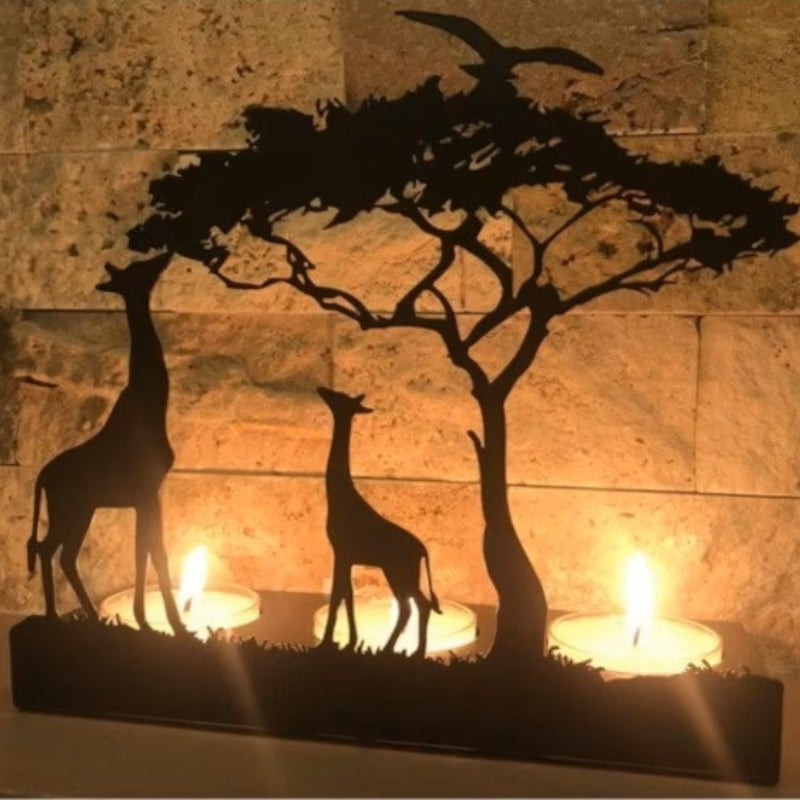 Decorative Giraffe Metal Candle Holder with Rustic Finish