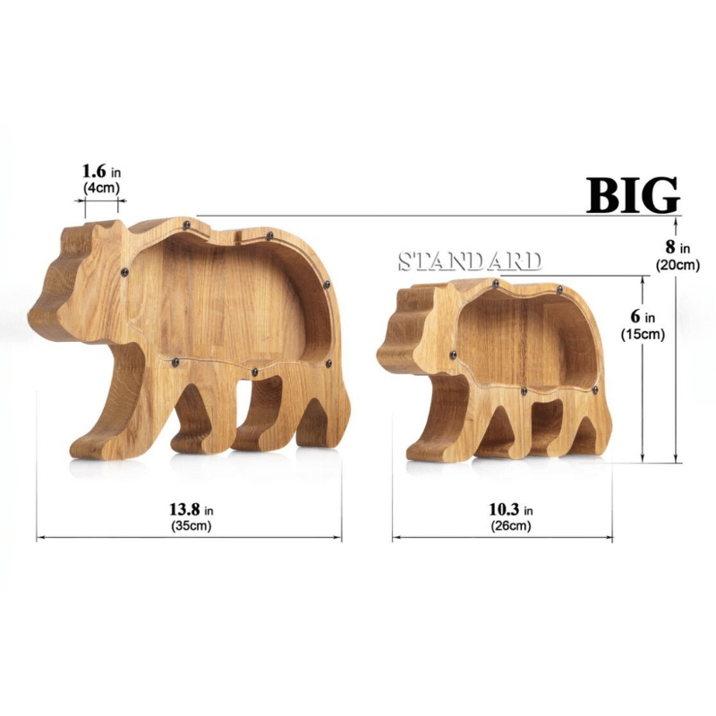 ZOLA Wooden Animal Coin Bank with Grizzly Bear, Designs for Desktop Ornament, Coin Storage Tank, and Money Saving