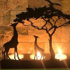 Decorative Giraffe Metal Candle Holder with Rustic Finish