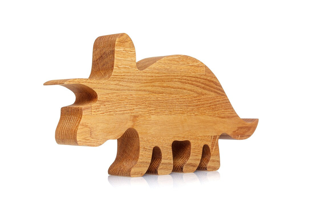 Wooden Animal Coin Bank with TRICERATOPS, Designs for Desktop Ornament, Coin Storage Tank, and Money Saving