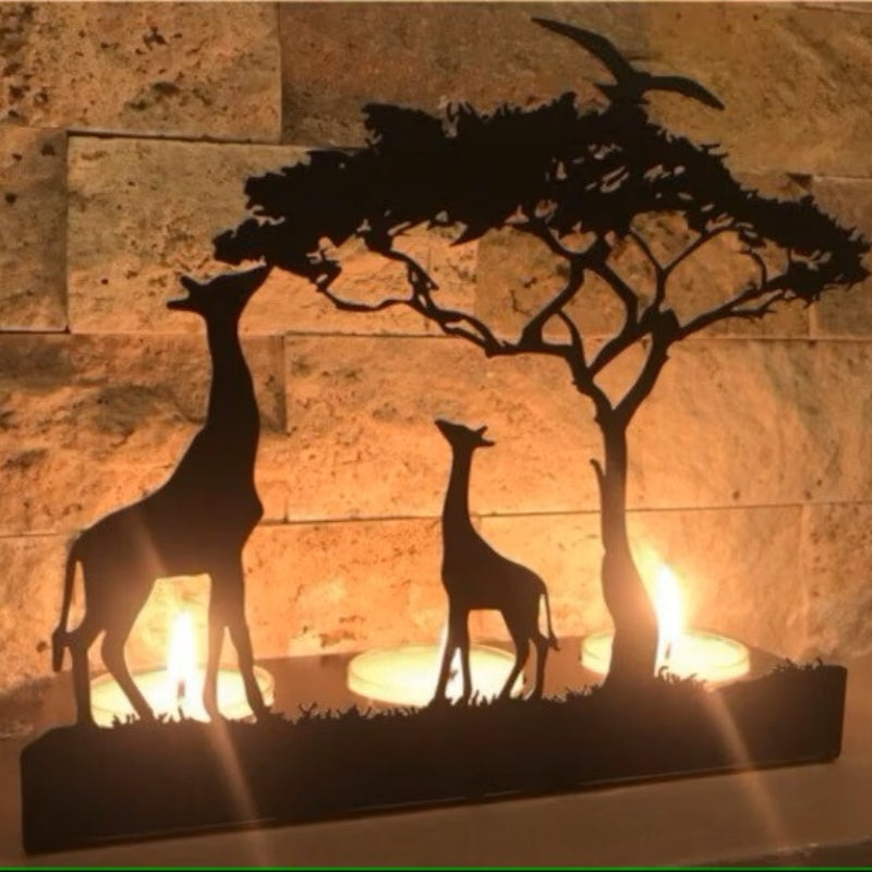 Decorative Giraffe Metal Candle Holder with Rustic Finish