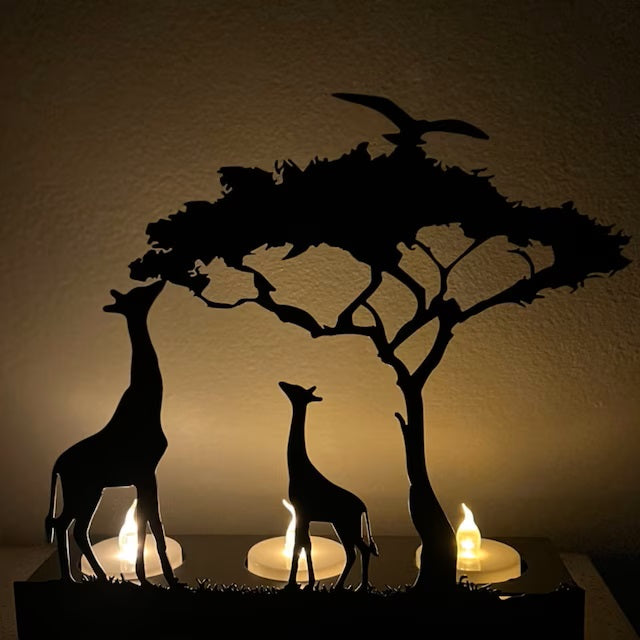 Decorative Giraffe Metal Candle Holder with Rustic Finish