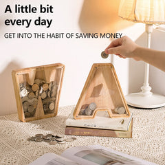 ZOLA Letter A Wooden Coin Bank, Money Box, Coin Safe Storage, Desktop Ornaments Craft Decor, For Adults Children Birthday Gifts