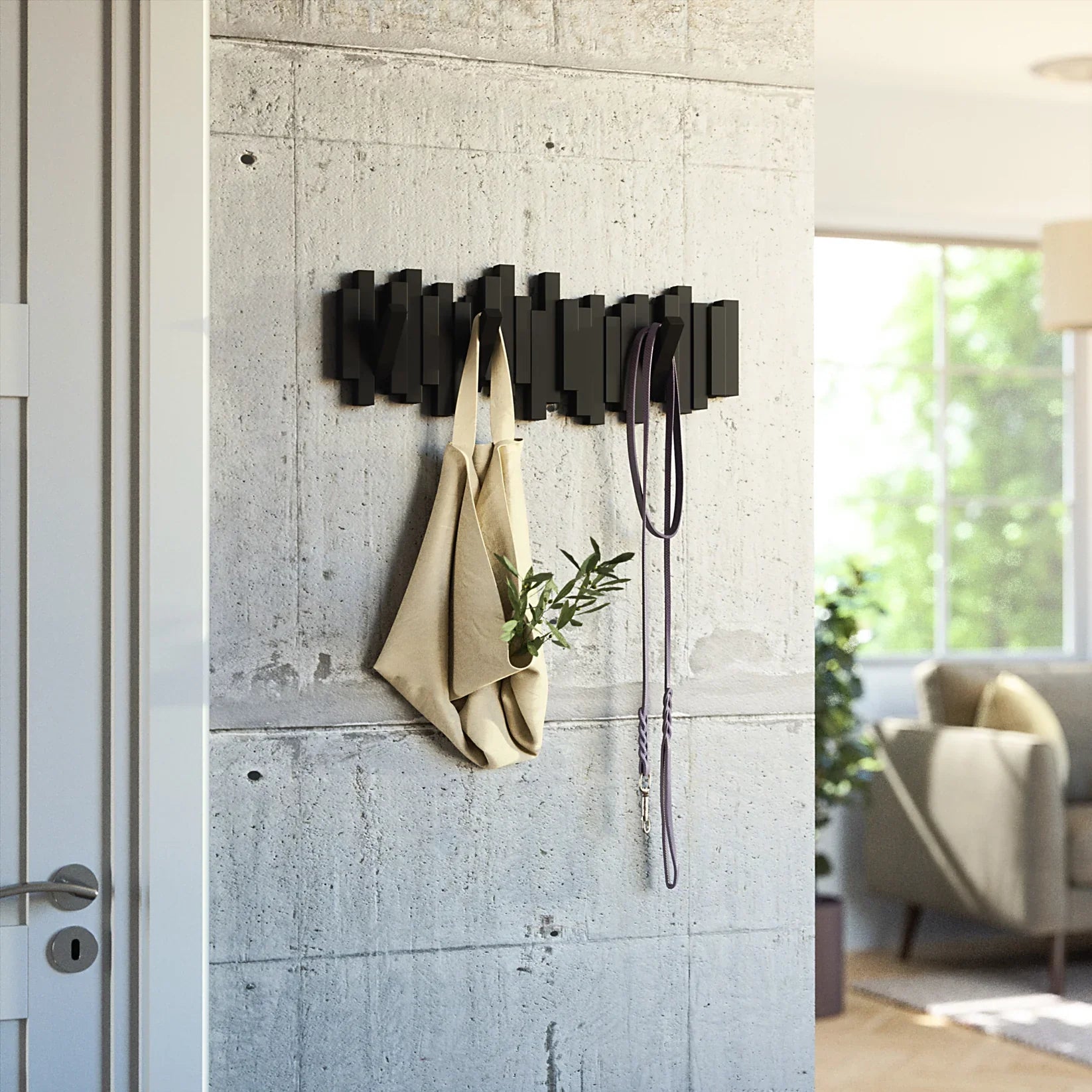 Sticks Wall Mounted Coat Rack - BLACK