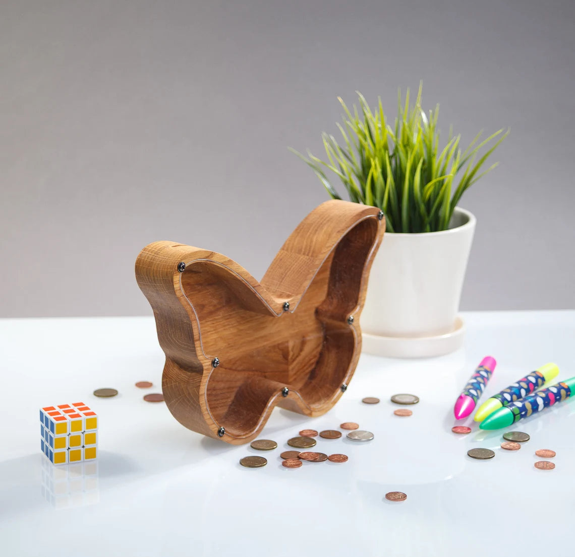 ZOLA Wooden Animal Coin Bank with BUTTERFLY, Designs for Desktop Ornament, Coin Storage Tank, and Money Saving
