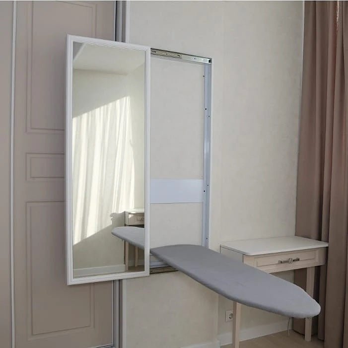 Wall-Mounted Iron Table With Sliding Framed Mirror Door