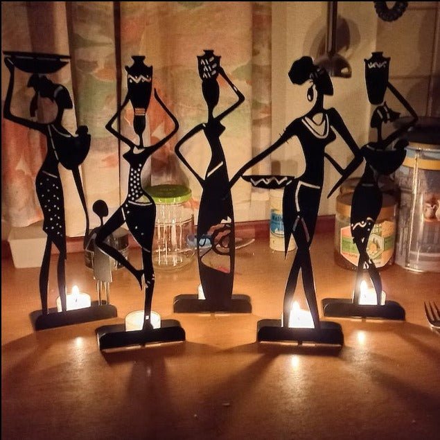 5-Piece Set of Decorative African Female Figure Candle Holders
